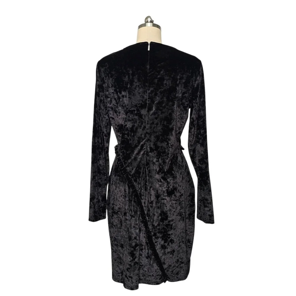 Michael Kors Womens Black Crushed Velvet Velour Ruffle Mini Dress Size Large NWT